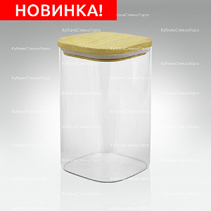 Банка 1,1 л стеклянная квадратная с бамбуковой крышкой оптом и по оптовым ценам в Москве