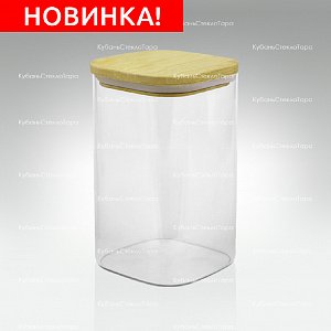 Банка 1,1 л стеклянная квадратная с бамбуковой крышкой оптом и по оптовым ценам в Москве