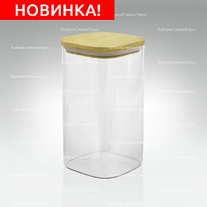 Банка 1,35 л стеклянная квадратная с бамбуковой крышкой оптом и по оптовым ценам в Москве