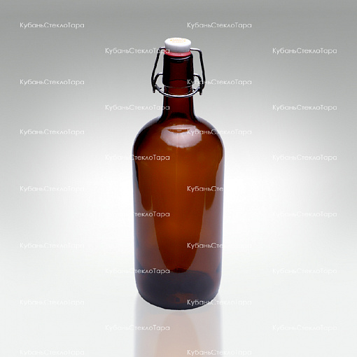Бутылка «Бугельная» 1л. (Коричневая) стеклянная с пробкой оптом и по оптовым ценам в Москве