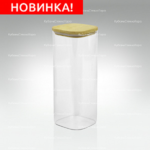 Банка 1,9 л стеклянная квадратная с бамбуковой крышкой оптом и по оптовым ценам в Москве