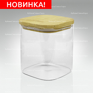 Банка 800 мл стеклянная квадратная с бамбуковой крышкой оптом и по оптовым ценам в Москве
